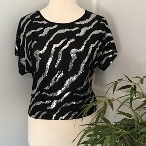 CLEO Black short-sleeved tee with silver sequins